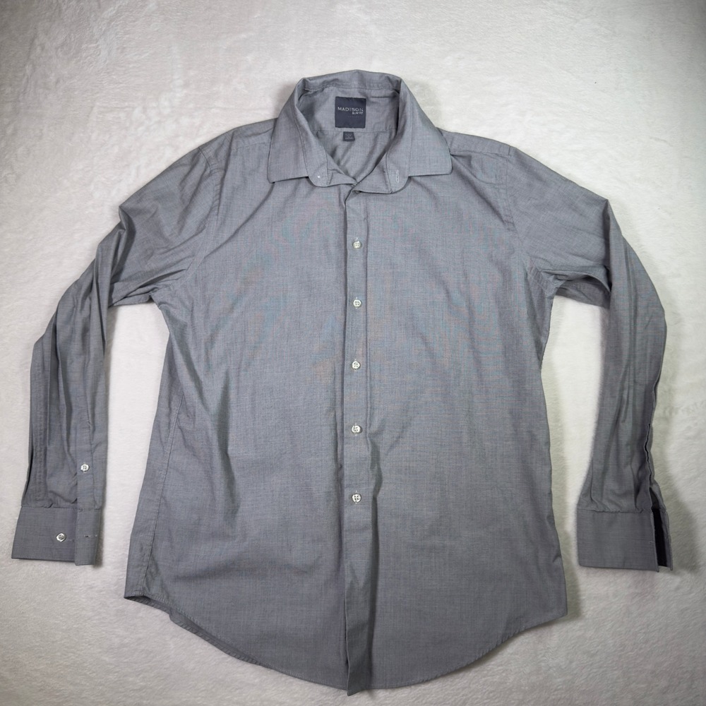 Madison Slim Fit Dress‎ Shirt Mens 16 1/2 34/35 L Gray Button Down Long Sleeve